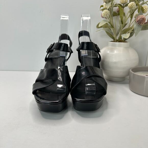 Jeffrey Campbell Amma-NW Crinkle Patent Platform Sandals Black Women's 9 NWOB - Picture 2 of 11